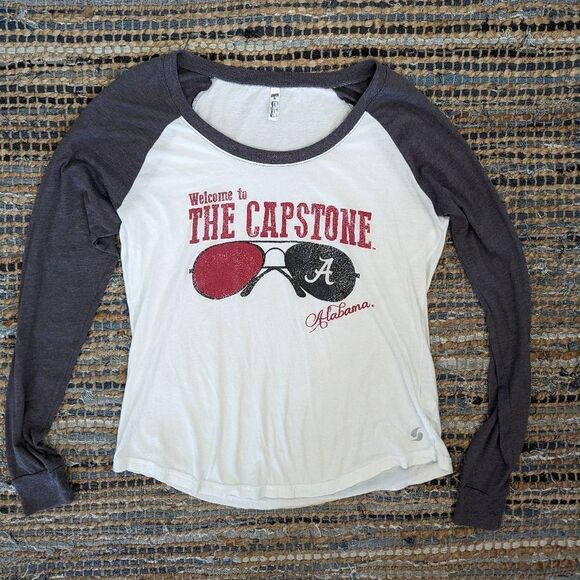 Alabama Capstone Alumni Raglan Sleeve T-shirt L/S L Grey White Red Collegiate - Picture 2 of 6